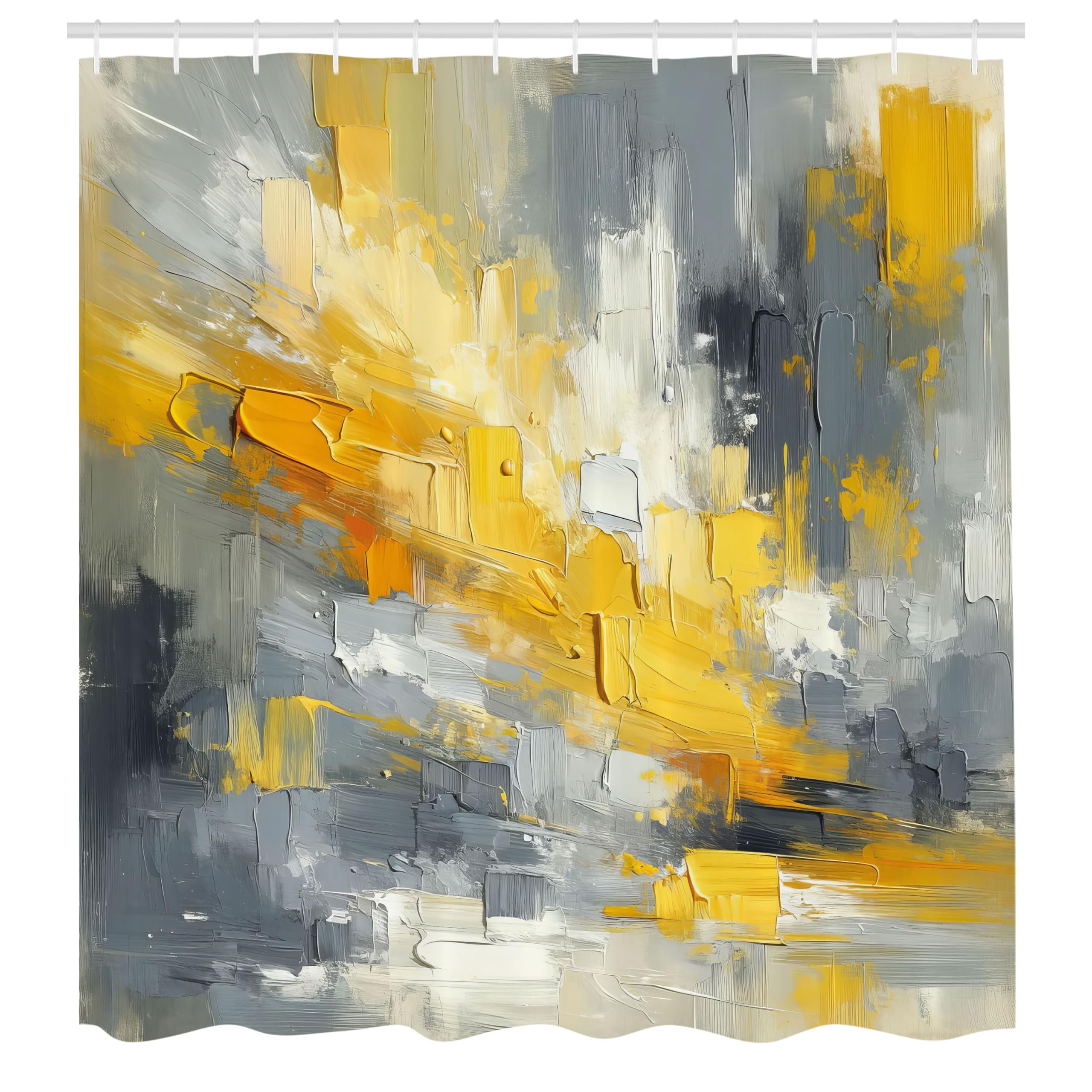 Ambesonne Yellow Shower Curtain, Modern Abstract Composition Of Contemporary Brush Stroke Print Surreal, Cloth Fabric Bathroom D